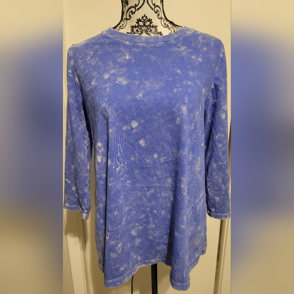 LOGO by Lori Goldstein Sun Faded‎ Tie Dye Periwinkle Blue Tunic Top Sz Small
